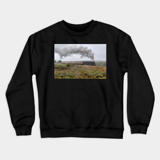 LMS Black 5 Number 5828 on a Misty Day on the Moor Crewneck Sweatshirt by SteveHClark